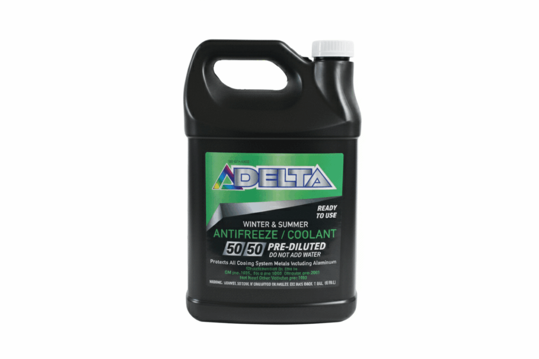 A black jug of Delta Anti-Freeze & Coolant for diesel engines.