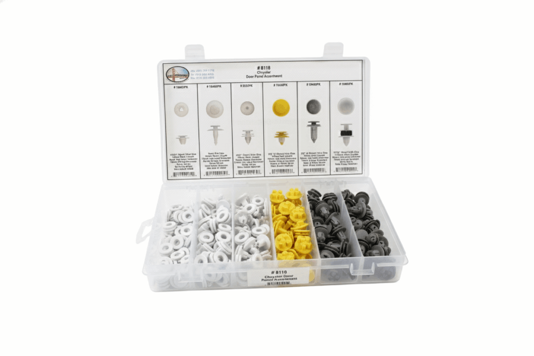 Organized kit with various sizes and colors of washers and fasteners in a plastic case.