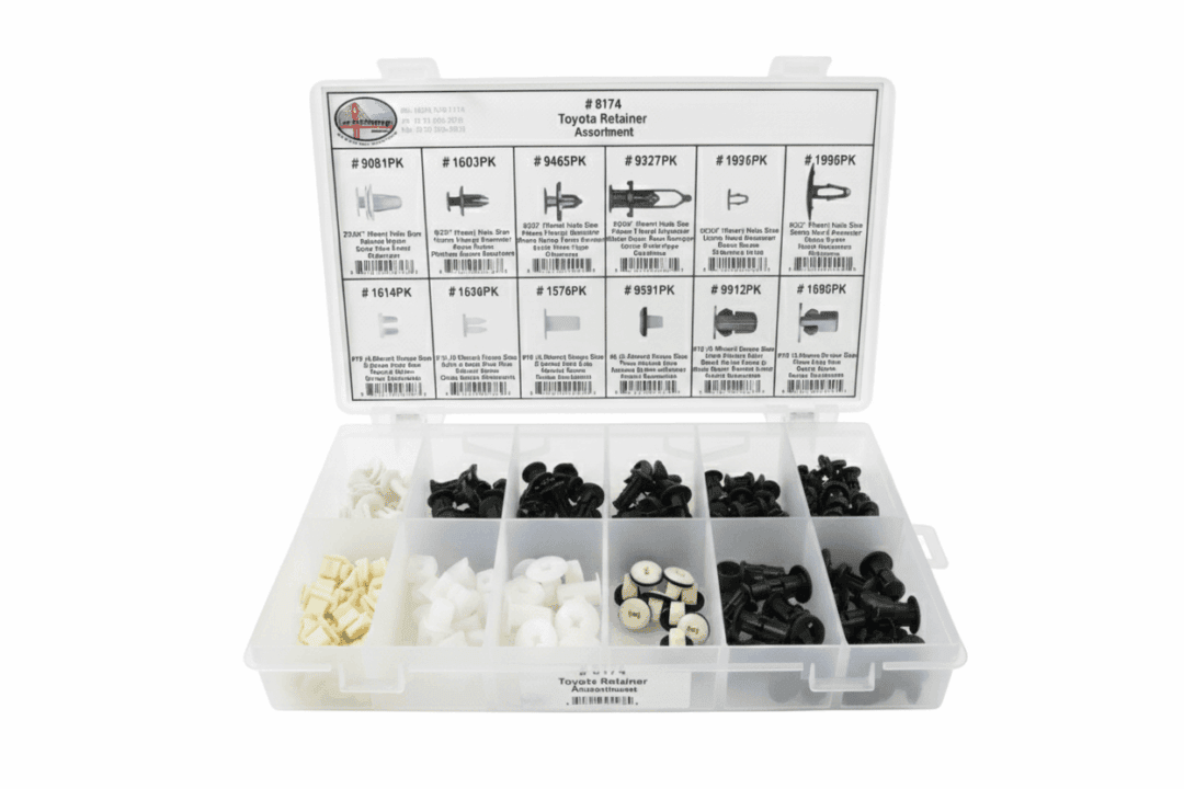 Organized plastic wall anchors and screws in a compartment box.