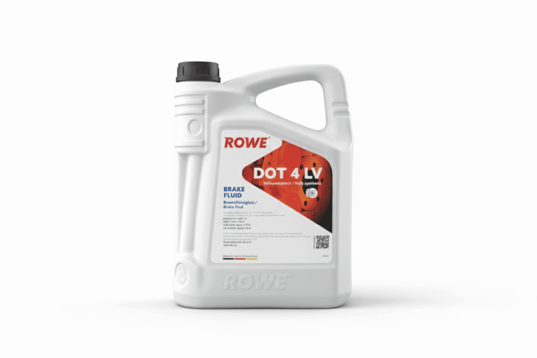 Brake fluid container with label