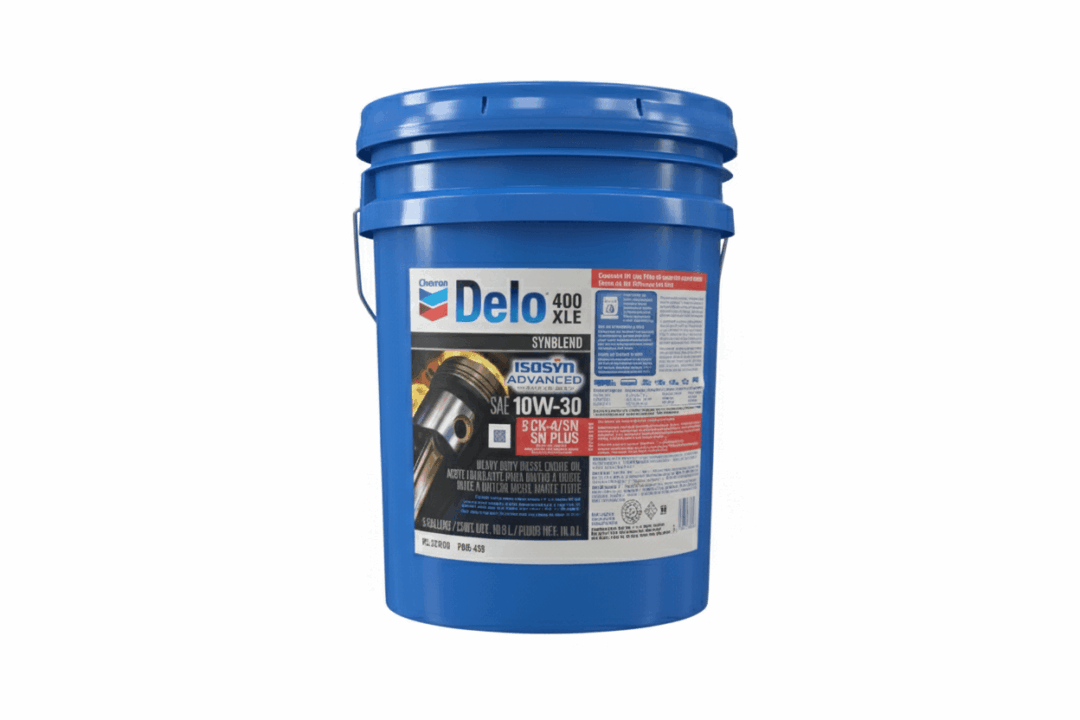 Blue Delo motor oil container with detailed label information.