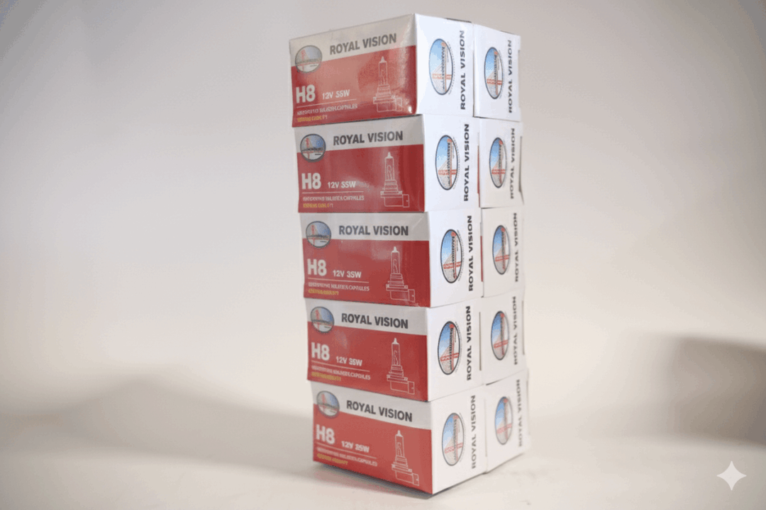 Red and white product packaging stack