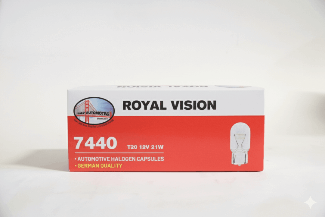 Red and white packaging for halogen bulb