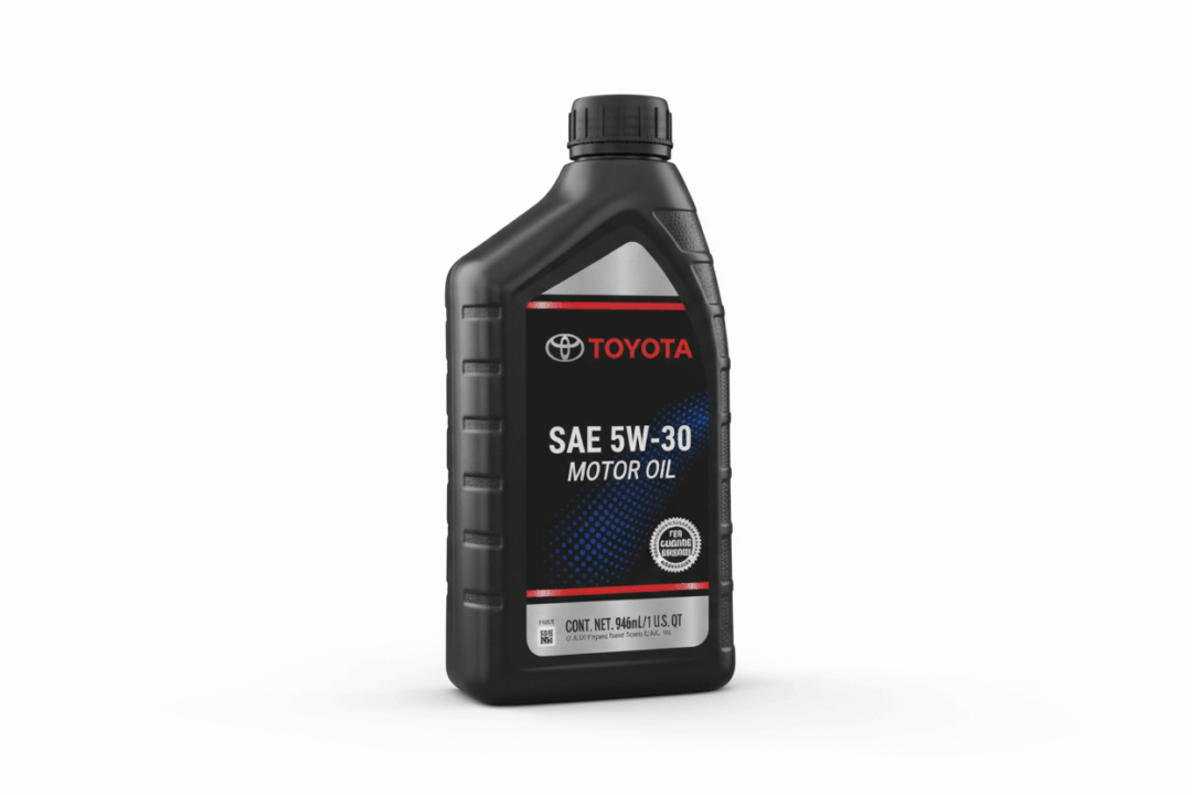 Black Toyota motor oil packaging