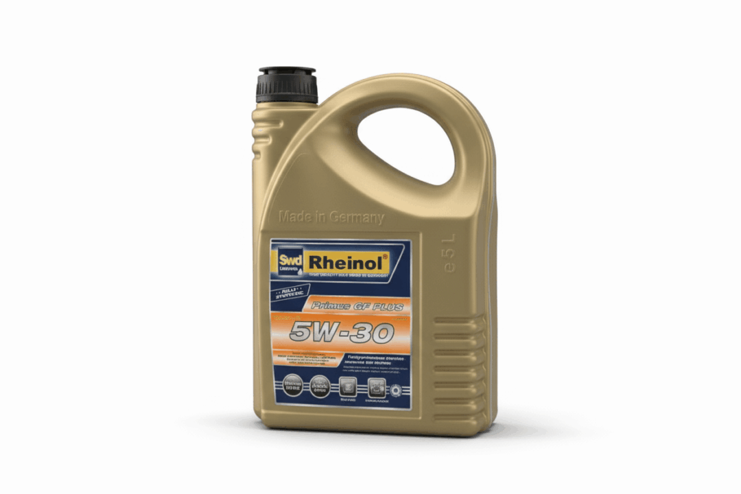 Motor oil container with label