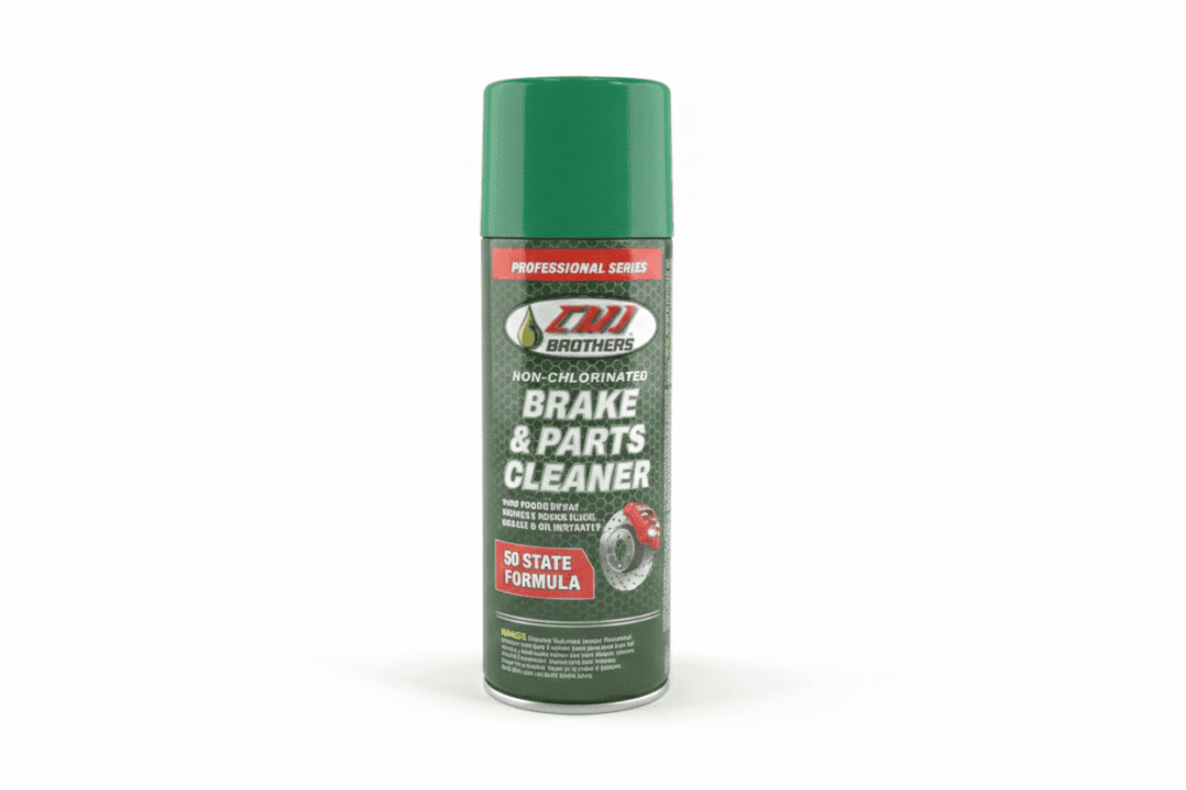 Green aerosol can of brake and parts cleaner with red and white label.