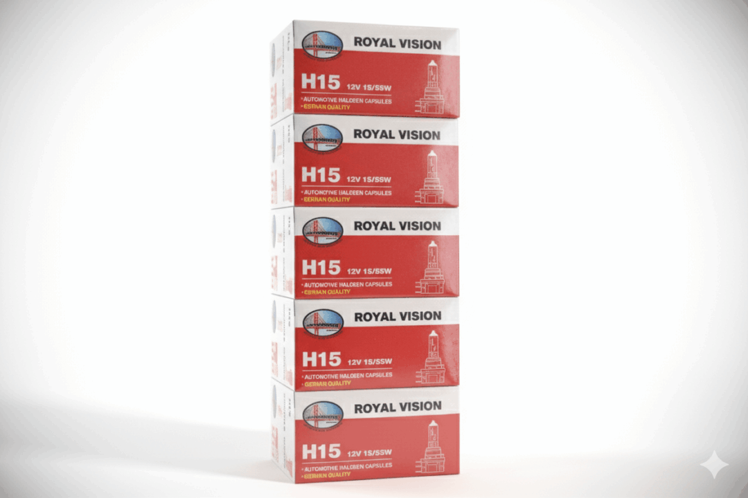 Stacked boxes of Royal Vision bulbs