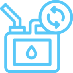 Blue oil container with recycle symbol