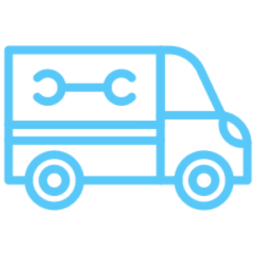 Blue repair van icon with wrench