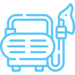 Stylized air compressor illustration in blue