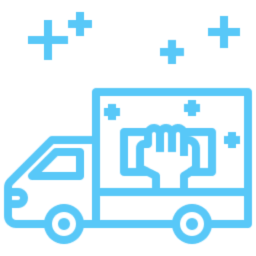 Delivery truck with a fist icon