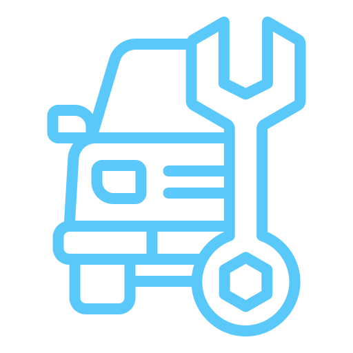Blue car with a wrench symbolizing automotive repair.